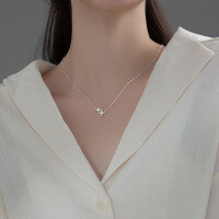 wholesale S925 Sterling Silver Summer Inlaid Diamond Four-Point Star Necklace, Korean Style Women's Simple Collarbone Chain D8522-S925 Silver Necklace 925 Silver