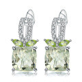 wholesale S925 Silver Light Luxury Design Natural Amethyst and Green Quartz Earrings, Fashionable High-End Gemstone Earrings-0-4