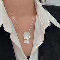 wholesale S925 Sterling Silver Unique Heavy Textured Square Pendant Necklace for Women, New Minimalist Style Collarbone Chain-0-3