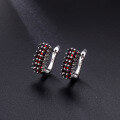 wholesale S925 Sterling Silver Elegant Natural White Topaz Earrings with Black Garnet Ear Studs, British Clasp, One-Piece Silver Earrings-0-1