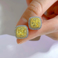 wholesale S925 Silver 8*8 Fat Square Yellow Diamond High Carbon Diamond Earrings for Foreign Trade Europe and America Cross-Border Platinum Ear-E094 Yellow Diamond Earrings 925 Silver