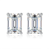 wholesale 925 silver new jewelry 1ct VVS1 colored moissanite emerald cut earrings cross-border bestseller-White>5*7mm (1ct*2)