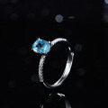 Sterling Silver Natural Blue Topaz Moissanite Ring, 1 Carat Pear Shape-0-0