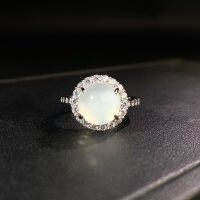 wholesale Metal material first: Wholesale of live streaming hit new Chinese style chalcedony rings, water foam jade high ice emperor green agate rings, adjustable open-end-White Chalcedony-CBJZ501-T (copper)  Adjustable opening