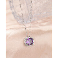 wholesale 925 Sterling Silver Square Sugar Necklace for Women, Light Luxury Niche Zircon Pendant, Hit High-End Sense Necklace Collarbone Chain-Purple Diamond Pendant 00158+30 Pressed Cross 40cm White Gold L067 925 Silver