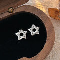 wholesale Sterling Silver S999 Minimalist Hollow-out Five-point Star Ear Studs for Women, Small and Exquisite, Light Luxury, Fashion Versatile Earrings, Sweet Style-0-2