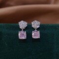 wholesale Metal material first, cloud with jewelry petite rose camellia inlaid pillow-shaped 8*8mm pink ice-cut high-carbon diamond earrings-0-1