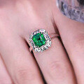 wholesale 925 Sterling Silver New Style 4ct Emerald Green Radiant Cut Ring with High Carbon Diamond, Unique and Elegant Design-0-0