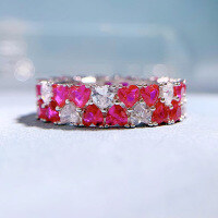 wholesale S925 Silver New Style Heart-shaped Row Ring 3*3 Ruby Ring for Women,Ins Style-R459 Red Diamond No.7