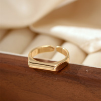 wholesale Metal material: 925 Sterling Silver, Korean style irregular geometric ring for women, ins minimalist style, personalized retro metal square open ring-xb474 copper plated gold color opening adjustable
