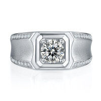 wholesale 925 Silver Men's Ring Moissanite GRA Certificate European and American Stylish Ring Men's Pure Silver Bestseller-Platinum US size 8#