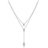 wholesale 925 Silver Necklace Minimalist Elegant High-end Pendant Drop Diamond Double Layer Necklace for Women Cross-border Exclusive Jewelry-Silver 925 silver