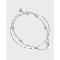 wholesale S925 Sterling Silver Korean-style Minimalist Interlaid Bead Snake Chain Double Layer Student Women's Bracelet-Platinum 925 silver