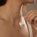 wholesale S925 Sterling Silver Demonic Eye Necklace for Women with Mother-of-Pearl and Black Zircon Inset Design, Light Luxury Ins Style Collarbone Chain-0-1