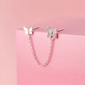 wholesale S925 sterling silver diamond-inlaid butterfly ear chain double ear piercing integrated temperament earring G9089-0-2