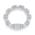 wholesale Metal material, pure silver moissanite diamond men's bracelet,hip hop pig nose full diamond Cuban chain-0-4