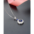 wholesale 925 Sterling Silver Super Sparkling Blue Sapphire Necklace Collarbone Chain Women Small Luxury Advanced Blue Crystal Zircon Round Pendant-0-1