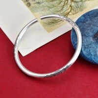 wholesale 9999 Silver Ancient Method Hand-Engraved Peony Adjustable Bracelet for Women, Minimalist and Artistic Matte Antique-Finished Solid Bangle-One bracelet (1000021) Pure silver