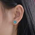 wholesale Metal material first: 2-carat pagoda 7*7 synthetic Paraiba earrings for women, cross-border hot-selling style from Shipei Jewelry-0-2