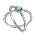 wholesale 925 Sterling Silver SKA Cross-Border E-Commerce New Women's Green Zircon French Circle Exaggerated Ring Jewelry-0-4