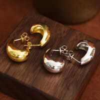 wholesale 18K Gold Plated 925 Sterling Silver Vintage Minimalist Bean Stud Earrings-925 silver K white