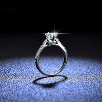 Silver Moissanite Ring, 1 Carat Classic Six-Prong Setting, Hot-Selling for Live Stream.-1 carat (set with D color moissanite)  17 yards