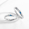 wholesale 925 Sterling Silver Luminous Couple Rings, Ins Light Luxury Trendy Starry Sea Wave Glow Unisex Matching Bands Gift for Girlfriend-0-2