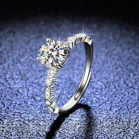 Silver Moissanite Four-Prong Ins Tail Ring for Live Streaming Supply-1 carat (set with D color moissanite)  11 yards