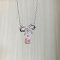 wholesale S925 Sterling Silver Necklace for Women with Bowknot, Ins Style, Simple and Versatile, High-End and Adorable, Sweet Chain with Pink Diamond Pendant-0-1