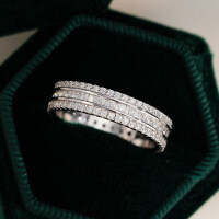 S925 Sterling Silver Hip-Hop 3-Row Ring with Moissanite for Women-Inlaid with moissanite  No. 7