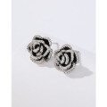wholesale 925 Sterling Silver Black Camellia Flower Diamond-Embedded Earrings for Women, Light Luxury Minimalist High-End Elegant Stud Earrings-0-2