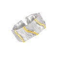 wholesale S925 Sterling Silver 184 Niche Original Ins Advanced Sense Two-Tone Plated Irregular Texture Stripe Ring for Women-0-5