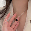 wholesale S925 Sterling Silver Black Agate Snake Bone Chain Necklace for Women, Light Luxury Daily Korean Advanced Minimalist Style Versatile Collarbone Chain-0-4