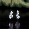 wholesale S925 sterling silver leaf-shaped natural topaz earrings with crystal accents, small and delicate-0-0