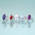 wholesale S925 Sterling Silver Marquise Candy Color Ring with Natural Blue Garnet 5*10mm Gemstone Topaz-0-0