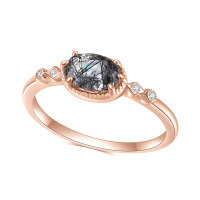 wholesale S925 Sterling Silver with Rose Gold Plated Inlaid Natural Black Rutilated Quartz Ring-S925 silver + black rutilated crystal  US size 10