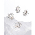 wholesale S925 Sterling Silver New Small and Original Ins High-end Luxury Geometric Irregular Inlaid Pearl Earrings for Women-0-0