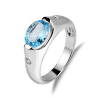 wholesale S925 Sterling Silver Fashionable and Light Luxury Natural Amethyst Ring In Stock, Exquisite Craftsmanship with Natural Colored Gemstone-Natural Swiss Blue Topaz  US Size 8