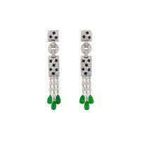 wholesale Metal: 925 Silver Gold Plated Pendant chain earrings with high-carbon diamond, Muso green, Cartier-inspired panther, luxurious jewelry for women-Muzo Green 925 Silver