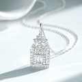 925 Silver Women's Happiness Door Pendant Necklace, Fully Diamond-Inlaid, Simple and Versatile Wholesale Trendy Chain-0-0