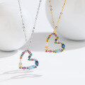 wholesale S925 Sterling Silver Light Luxury Heart-shaped Necklace for Women, Colored Zircon Pendant Collarbone Chain, New Temu Accessory-0-0