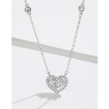 wholesale 925 Sterling Silver Zircon Heart Necklace for Women, Summer Luxury Small Design High-End Collarbone Chain, Gift-0-0