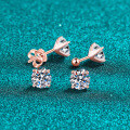 S925 Silver Four-Prong Champagne Gold Earrings with Moissanite-0-0