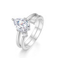 wholesale S925 Sterling Silver Moissanite Teardrop Shining Set Ring for Women, Elegant and Delicate-0-6