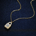 18K Gold Plated 925 Silver 1ct Moissanite Heart Lock Key Pendant Necklace-0-1