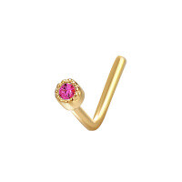 wholesale 925 Sterling Silver Single Round Cz Nose Ring With L-shaped For Women-Rose Red (Gold)  925 Silver 20G (single)