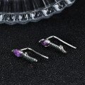 wholesale S925 Sterling Silver Natural Garnet Topaz Amethyst Jewelry Set with Ring and Earrings-0-2
