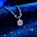 S925 Sterling Silver Moissanite Square Pendant Necklace, Live Stream Hot Seller-0-1