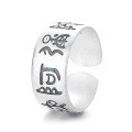 wholesale S925 Silver Retro Antique Amitabha Buddha Scripture Inscription Vintage Trendy Creative Design Adjustable Ring-0-6