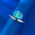 wholesale S925 Silver New 8*10mm Oval Aquamarine High Carbon Diamond Cut European-American Style Ring-0-2